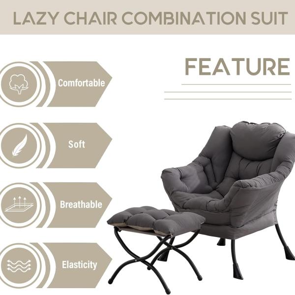 LITA Lazy Chair with Ottoman, Modern Accent