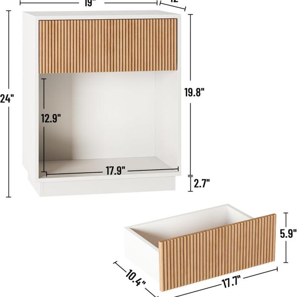 Fluted Nightstands Set of 2, Modern Bedside Table with Drawer and Storage Shelf
