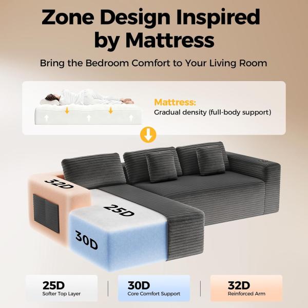 108” Cloud Sectional Couch in One Box, Compressed Modular Sectional Sofa with Deep Seat