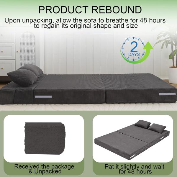 eMoreCool Boneless Folding Sofa Bed Full, Corduroy Convertible Sleeper Chair