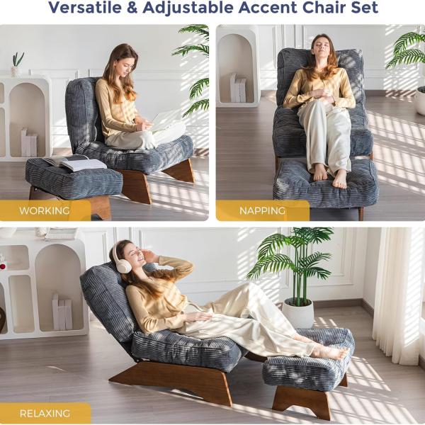 MAXYOYO Accent Chair with Ottoman Adjustable Backrest