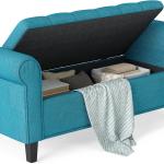 HOMCOM 50" Storage Ottoman Bench, Upholstered End of Bed Bench with Rolled