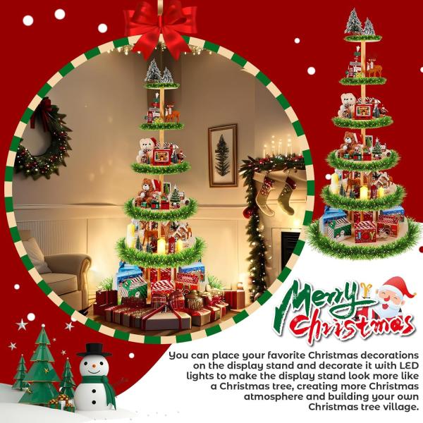 6 Tier 72 Inch Christmas Tree Village Stand Christmas Bookshelf Display Supply Large Xmas Ornament Displays Tree Stands Xmas Wooden Display Trees Stand for Holiday Displays(Circle)
