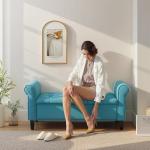 HOMCOM 50" Storage Ottoman Bench, Upholstered End of Bed Bench with Rolled