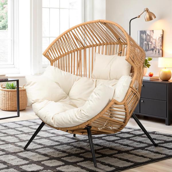 Vongrasig Wicker Egg Chair PE Rattan Chair with Cushion