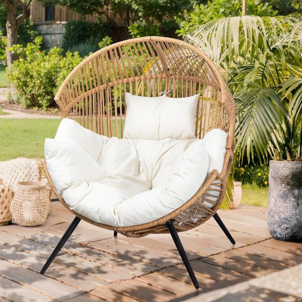 Vongrasig Wicker Egg Chair PE Rattan Chair with Cushion