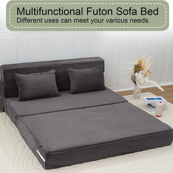 eMoreCool Boneless Folding Sofa Bed Full, Corduroy Convertible Sleeper Chair