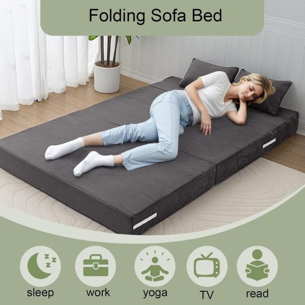 eMoreCool Boneless Folding Sofa Bed Full, Corduroy Convertible Sleeper Chair