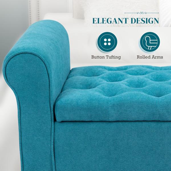 HOMCOM 50" Storage Ottoman Bench, Upholstered End of Bed Bench with Rolled