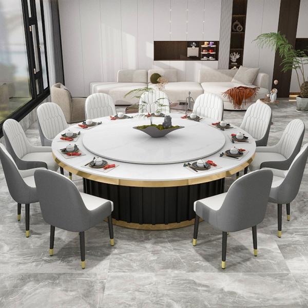 Modern 20-Person Capacity Commercial Hot Pot Table Large Hotel Dining Electric Rock Plate Turntable Box Extendable Metal Chair