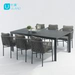 Uland Contemporary Indoor Outdoor Use Ceramic Top Aluminium Frame Dining Table Rectangle Black Dinning Table Set