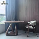 Modern Round Sintered Stone Table Top Walnut Wood Adjustable Dining Furniture Home Bar with Panel Style Bamboo Wood