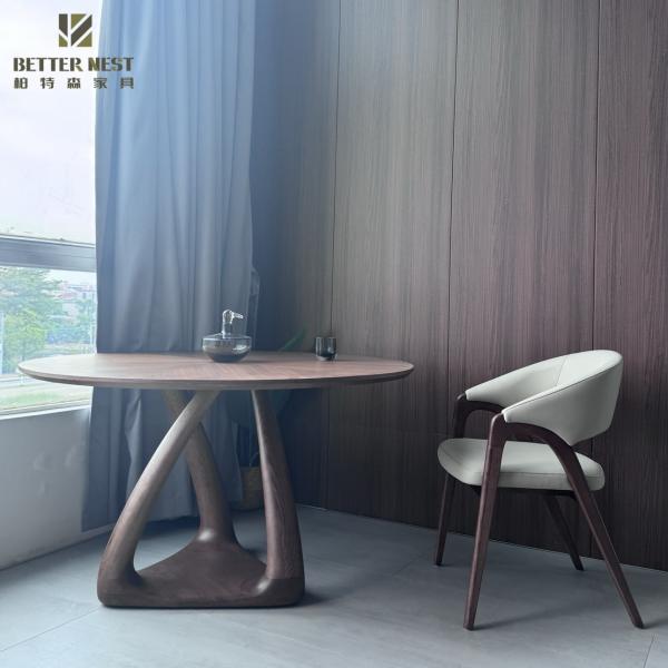 Modern Round Sintered Stone Table Top Walnut Wood Adjustable Dining Furniture Home Bar with Panel Style Bamboo Wood
