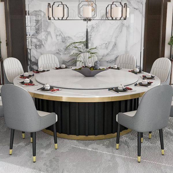 Modern 20-Person Capacity Commercial Hot Pot Table Large Hotel Dining Electric Rock Plate Turntable Box Extendable Metal Chair