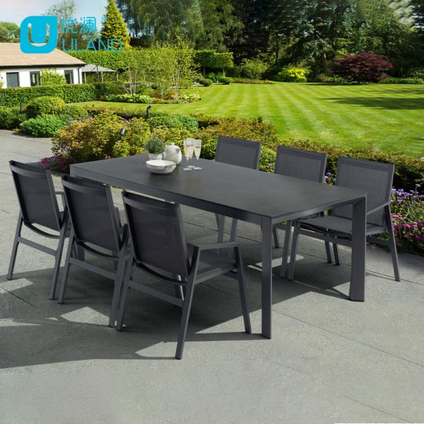 Uland Contemporary Indoor Outdoor Use Ceramic Top Aluminium Frame Dining Table Rectangle Black Dinning Table Set