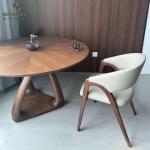 Modern Round Sintered Stone Table Top Walnut Wood Adjustable Dining Furniture Home Bar with Panel Style Bamboo Wood
