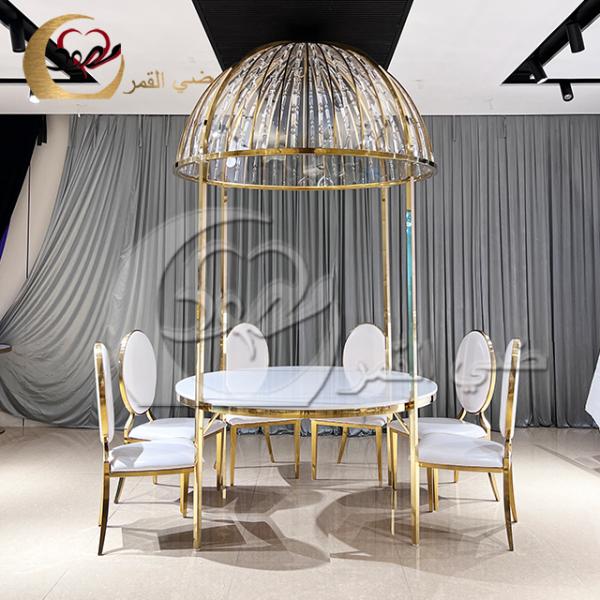 Luxury Wedding Furniture Crystal Top Stainless Steel Dining Table