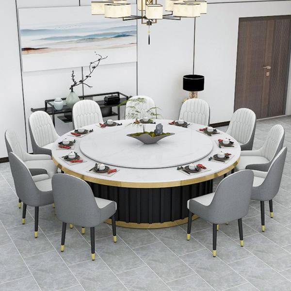 Modern 20-Person Capacity Commercial Hot Pot Table Large Hotel Dining Electric Rock Plate Turntable Box Extendable Metal Chair