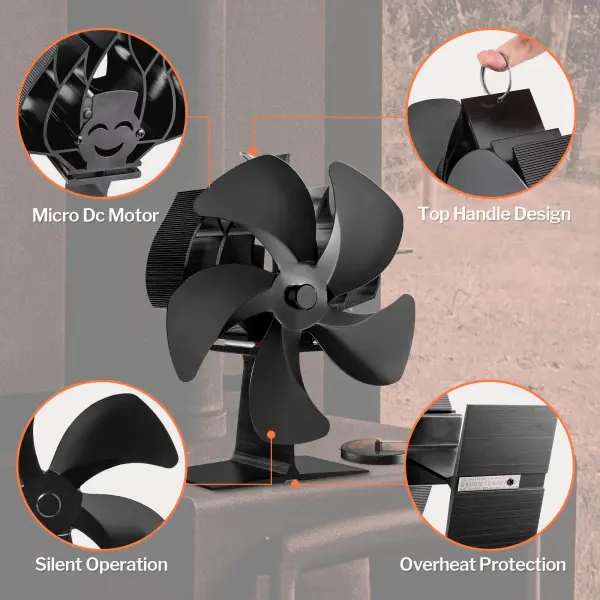 2 PCS Ventilateurs de Cheminée, 5 Lames Ventilateur de Poêle, 7 Pouces Brûleur à Bûches Ventilateur Feu Alimenté par Chaleur